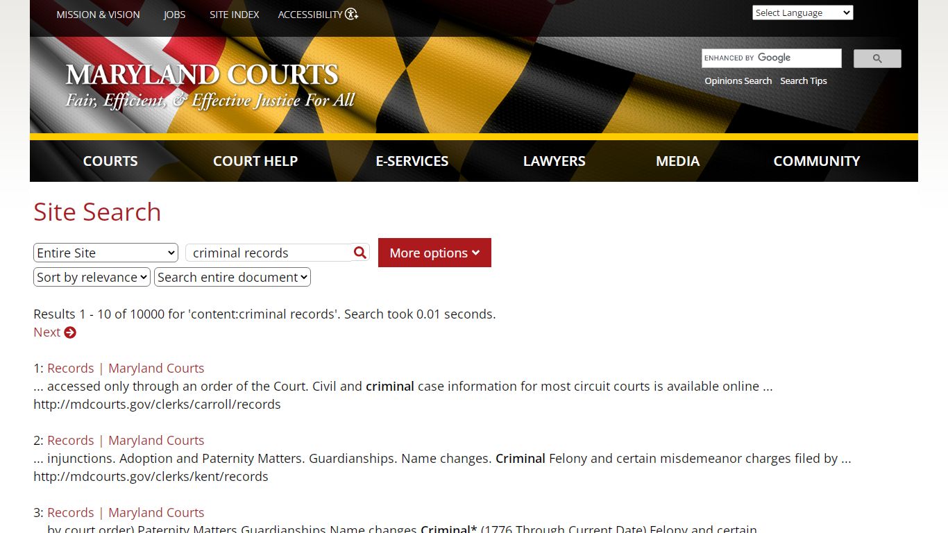 Site Search | Maryland Courts